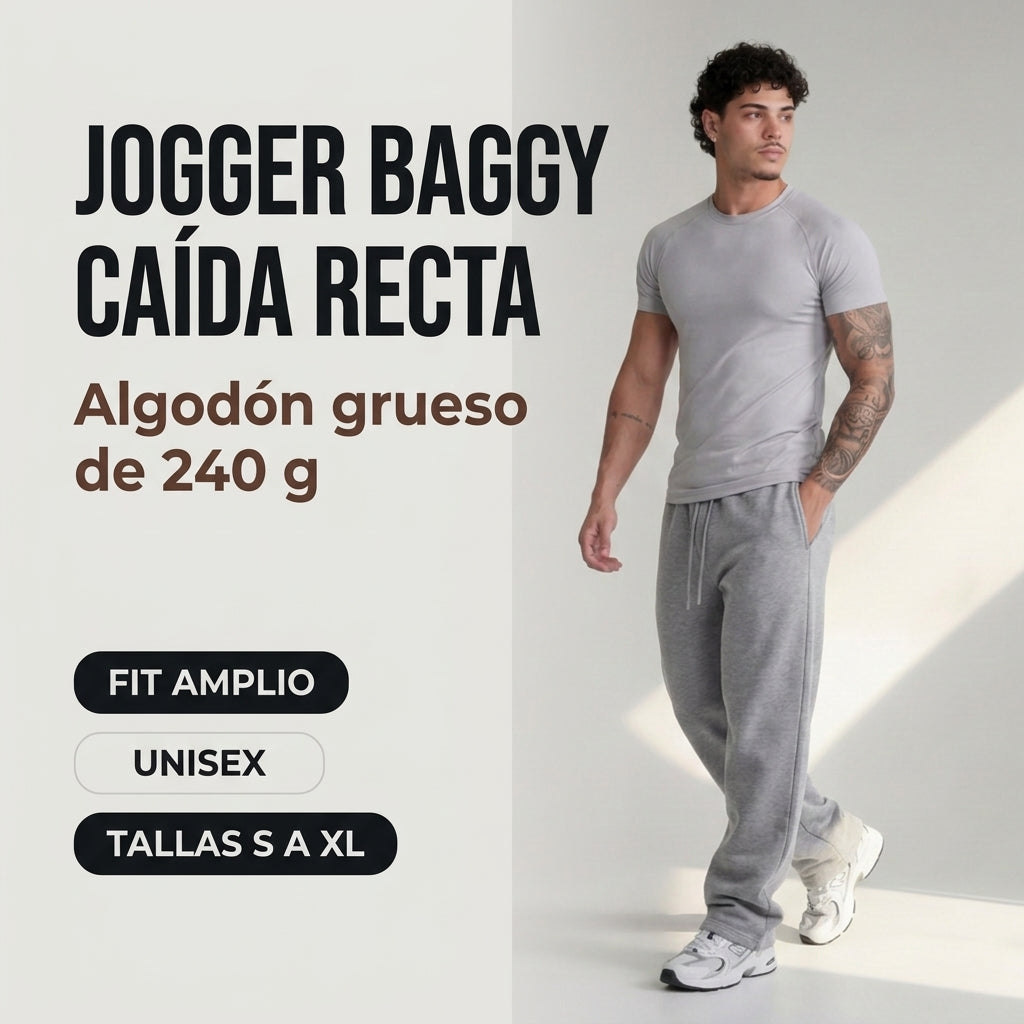 Jogger baggy caida recta, algodon grueso de 240 g, tallas S a XL