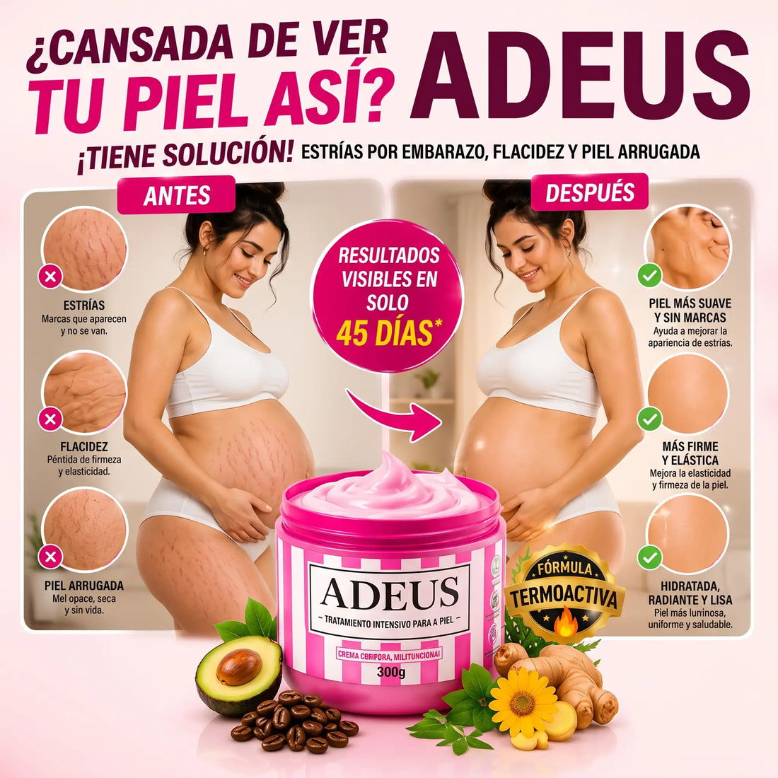 Crema Corporal Adeus Reafirmante e Hidratante con Fórmula Termoactiva 300 g