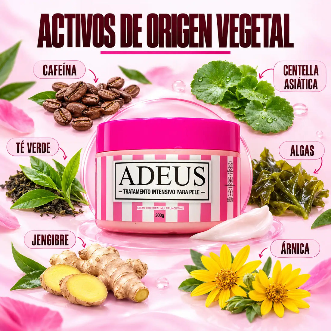 Crema Corporal Adeus Reafirmante e Hidratante con Fórmula Termoactiva 300 g