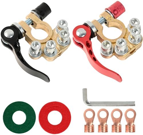 Par de conectores rojo y negro con llave hexagonal y arandelas