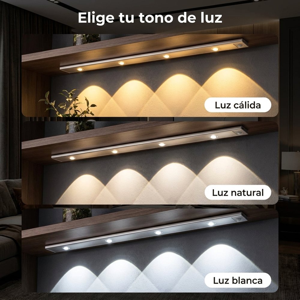 Tres tonos de luz: cálida, natural y blanca
