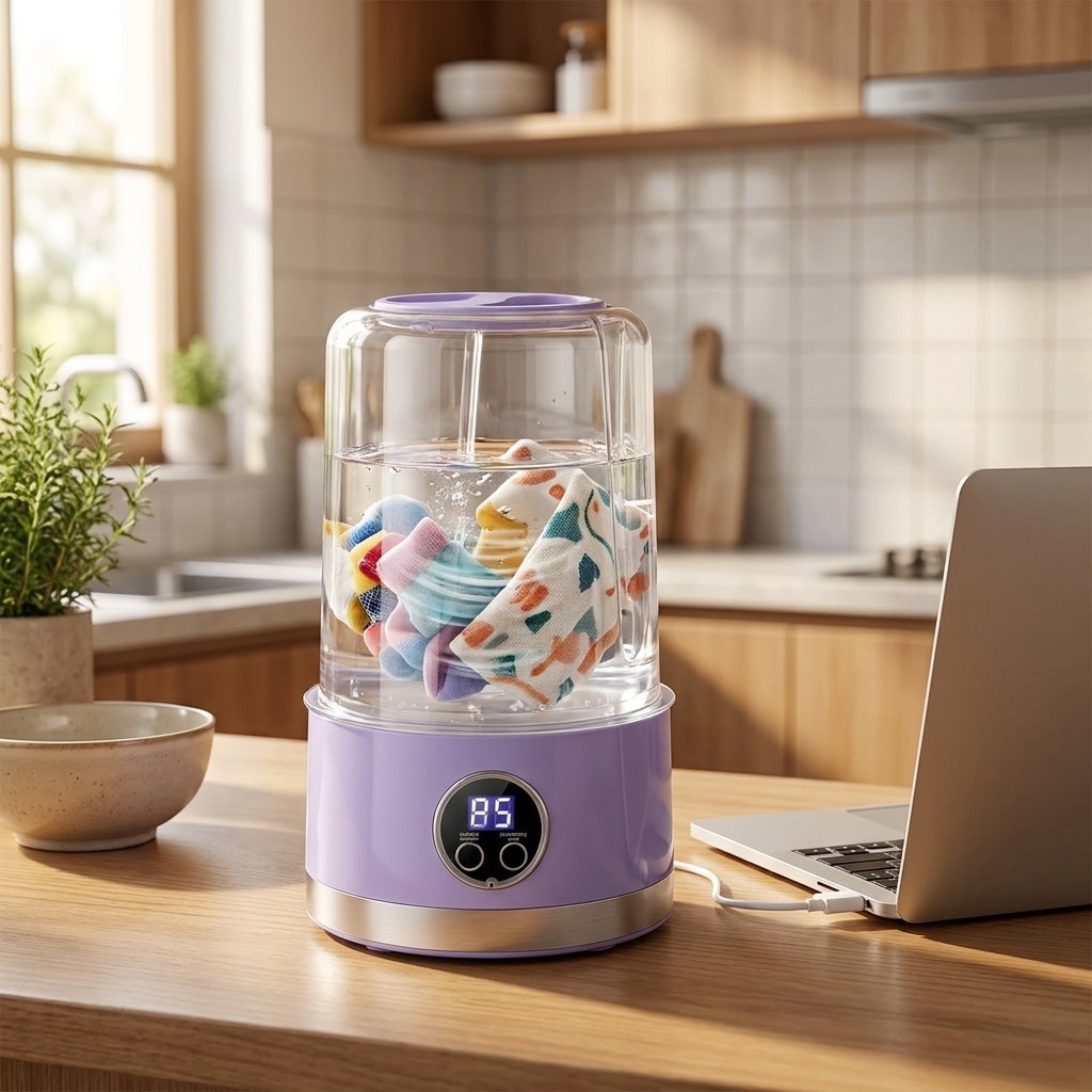 Mini lavadora que se carga por USB desde un portátil
